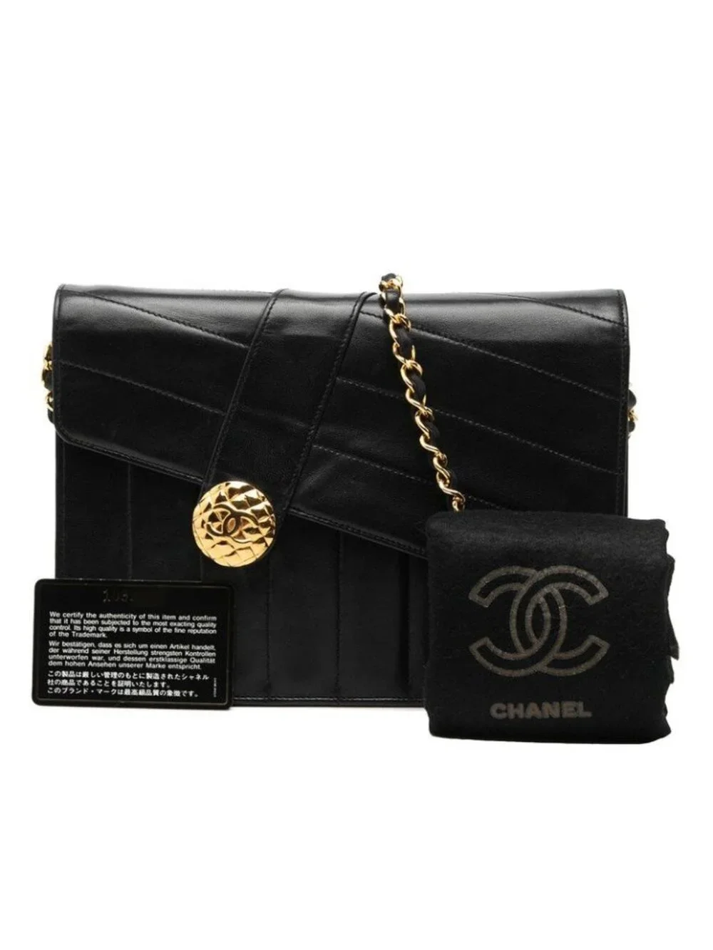 Chanel CC Logo Chain Flap Shoulder Bag Black Lambskin